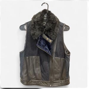 Ohne Titel navy suede, black leather and shearling moto vest gilet